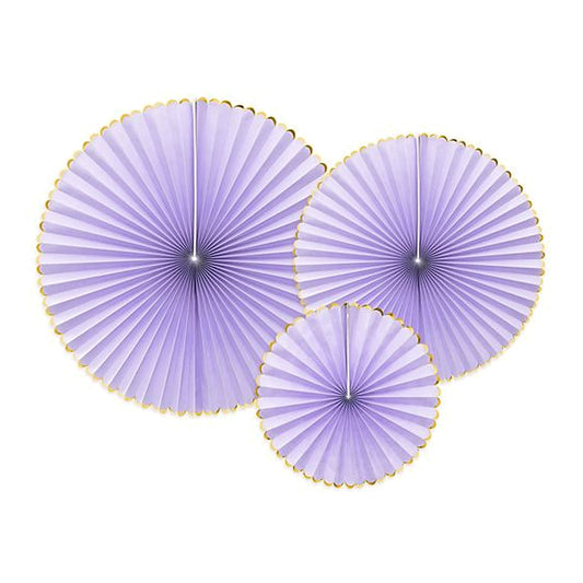 Rosetten lavendel soft mit Goldrand – 3 Stk. - Dekorations-Set
