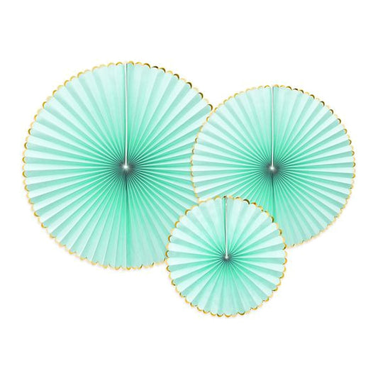 Rosetten mint soft mit Goldrand – 3 Stk. - Dekorations-Set
