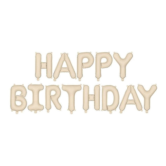 Schriftzug Happy Birthday beige Ballon – zum selber Aufblasen · nur für Luftfüllung - kein Helium