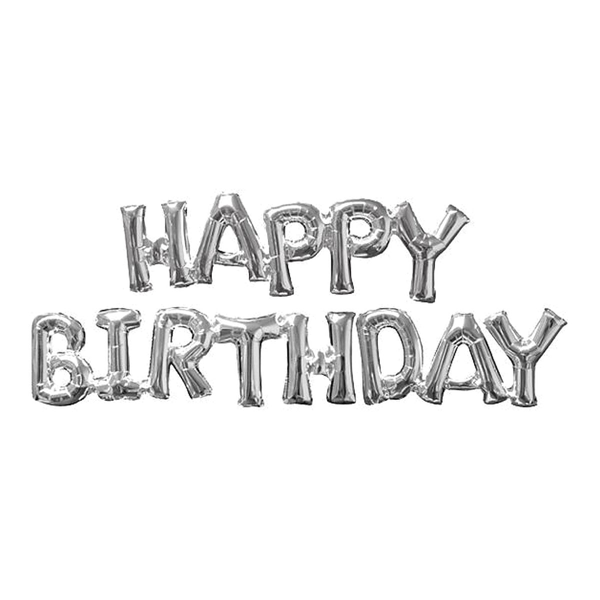 Schriftzug Happy Birthday silber Ballon – zum selber Aufblasen · nur für Luftfüllung - kein Helium