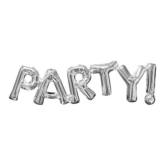 Schriftzug Party silber Ballon – zum selber Aufblasen · nur für Luftfüllung - kein Helium