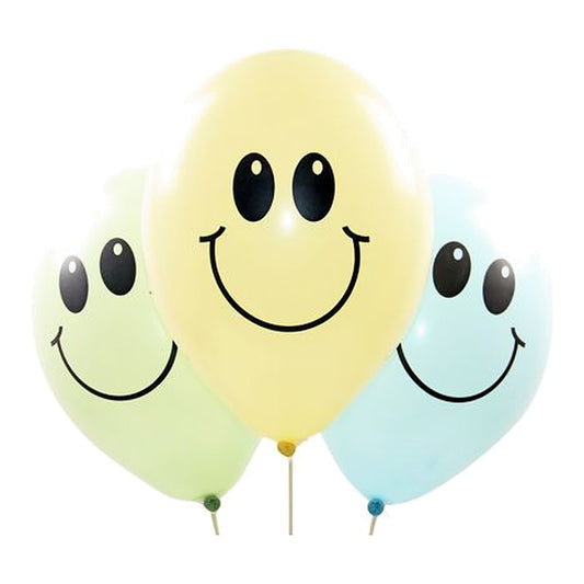 Smile Ballons assortiert soft – Ballons: assortiert - Druck: schwarz - 33 cm