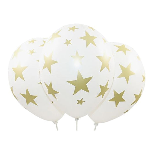Sterne Ballons weiss – Ballons: weiss - Druck: gold - 33 cm