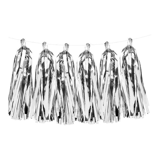 Tassel Girlande silber – 2 Meter - 12 Tasseln