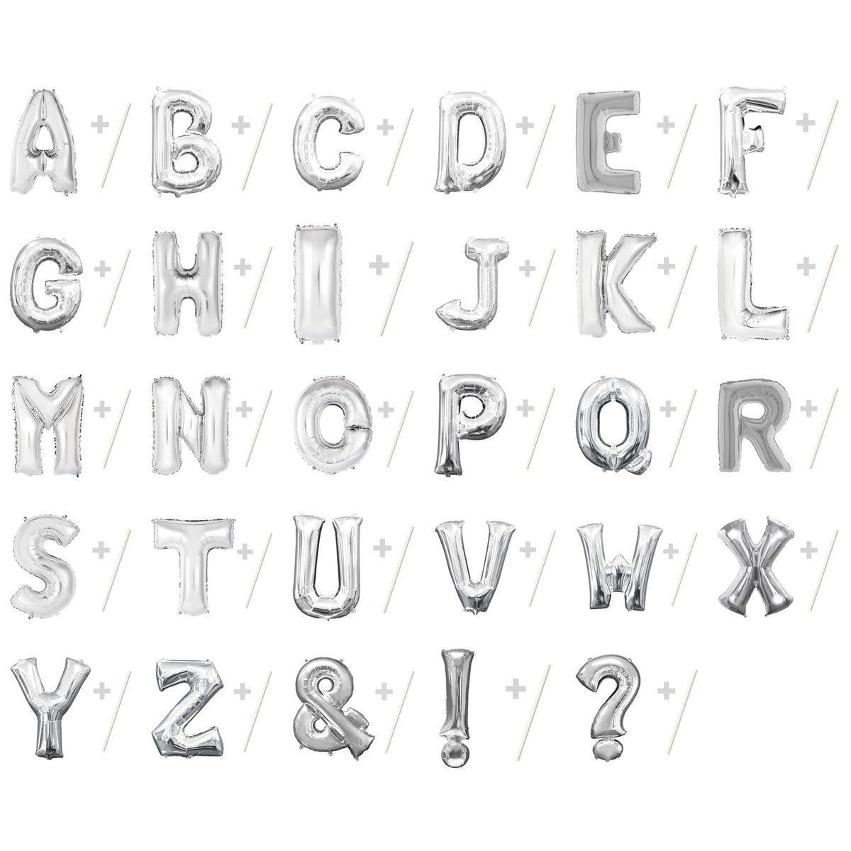 Buchstabenballon Mini Silber A–Z – Übersicht aller Zeichen