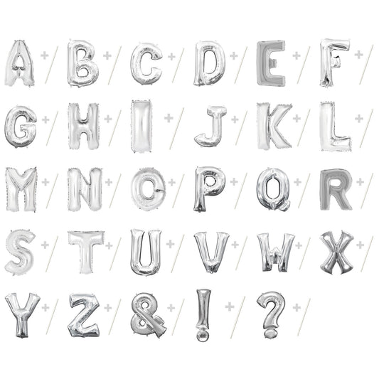 Buchstabenballon Mini Silber A–Z – Übersicht aller Zeichen