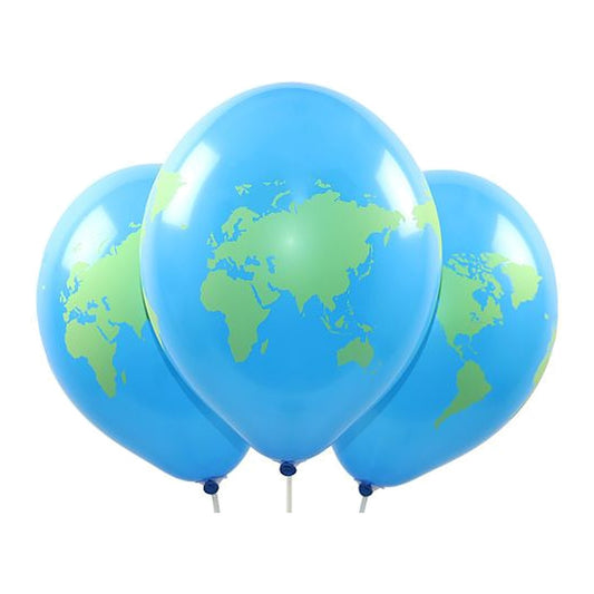 Weltkugel Ballons – Ballons: blau - Druck: grün - 33 cm