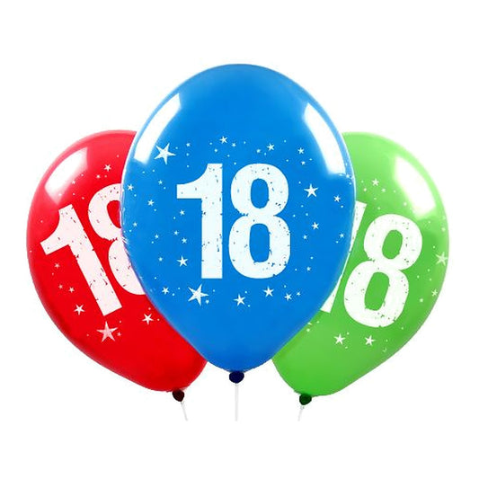 Zahlen Ballons 18 – Ballons: assortiert - Druck: weiss - 33 cm