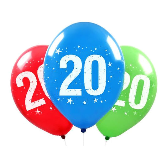 Zahlen Ballons 20 – Ballons: assortiert - Druck: weiss - 33 cm