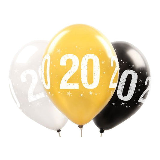 Zahlen Ballons 20 metallic – Ballons: gold/silber/schwarz - Druck: weiss - 33 cm