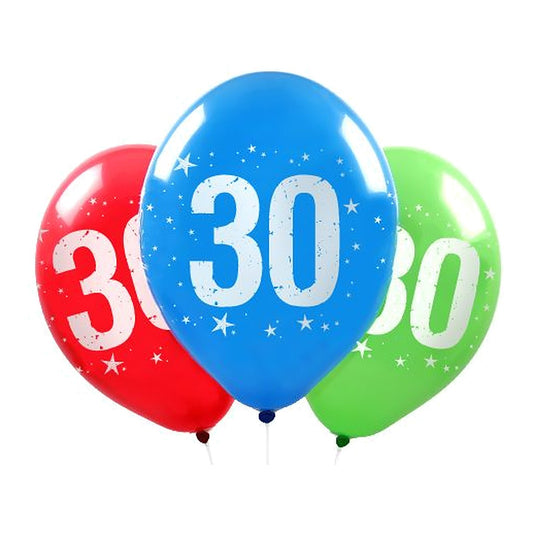 Zahlen Ballons 30 – Ballons: assortiert - Druck: weiss - 33 cm