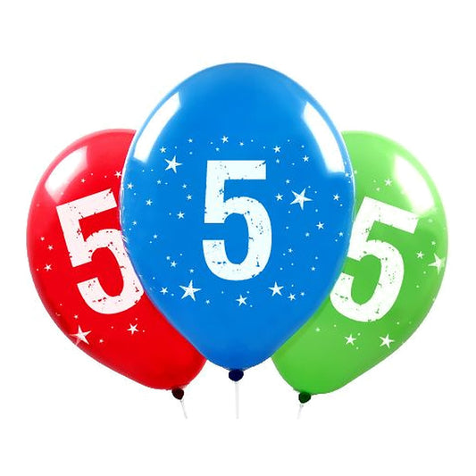 Zahlen Ballons 5 – Ballons: assortiert - Druck: weiss - 33 cm