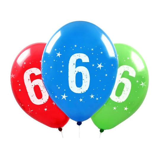 Zahlen Ballons 6 – Ballons: assortiert - Druck: weiss - 33 cm