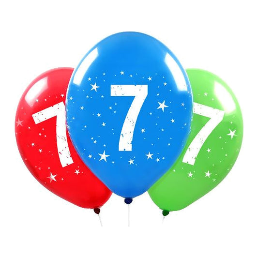 Zahlen Ballons 7 – Ballons: assortiert - Druck: weiss - 33 cm