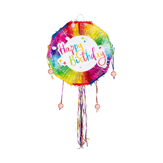 Zieh-Piñata «Happy Birthday» Regenbogen