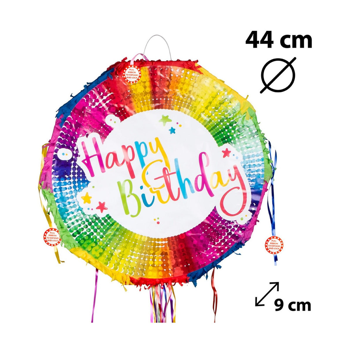 Zieh-Piñata «Happy Birthday» Regenbogen